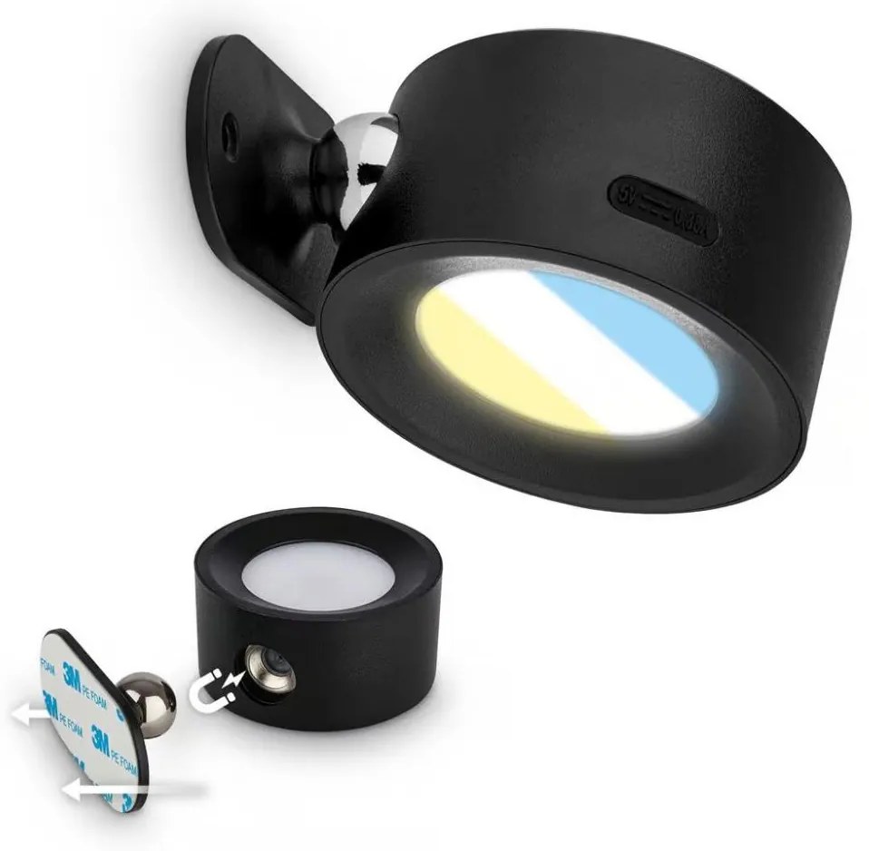 Briloner 3896015 - Aplica de perete LED reîncărcabilă și reglabilă, 1,6W/5V 1500 mAh, negru