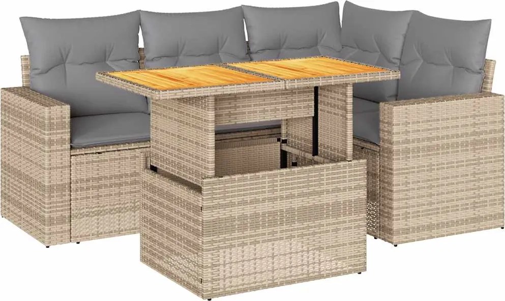 vidaXL Set canapele de grădină cu perne, 5 piese, bej, poliratan