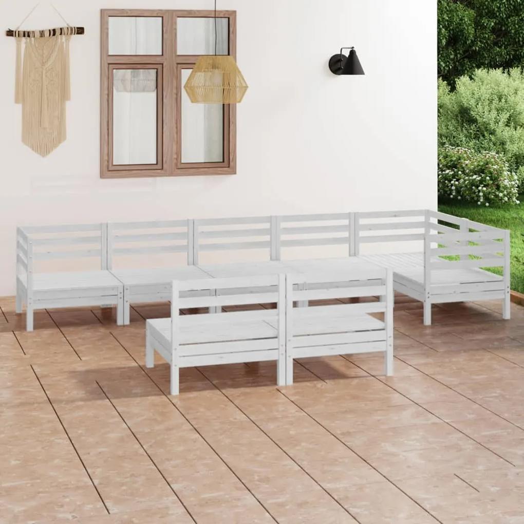 3082758 vidaXL Set mobilier de grădină, 8 piese, alb, lemn masiv de pin