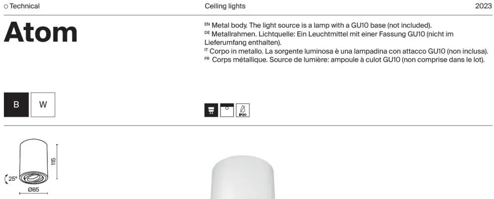 Corp aplicat cu 2 spoturi directionabile design tehnic Atom alb