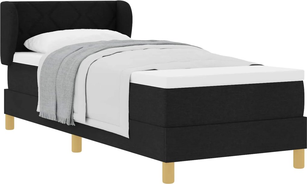 vidaXL Pat cu arcuri cu saltea cu headboard Negru 80 x 200 cm țesătură