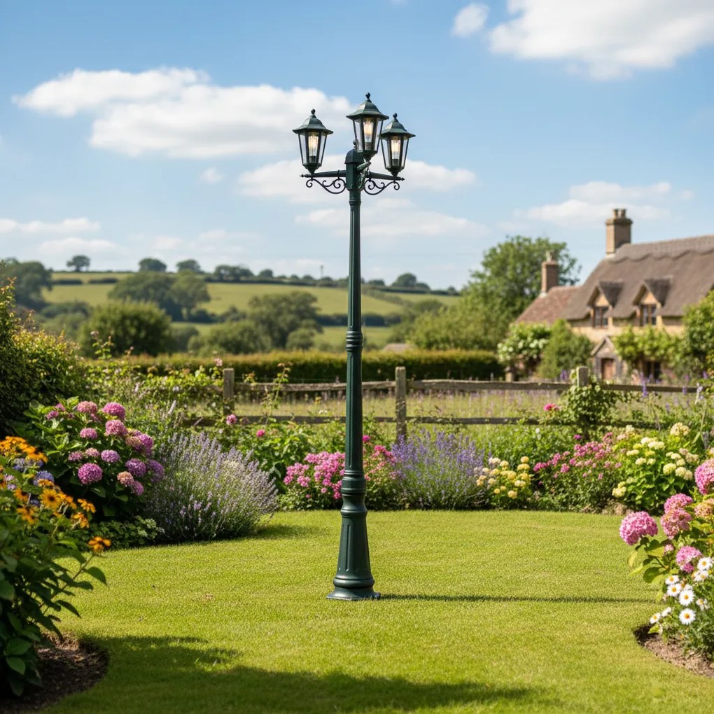 Felinar clasic de exterior verde închis 217cm 3 lumini IP44 - New Haven