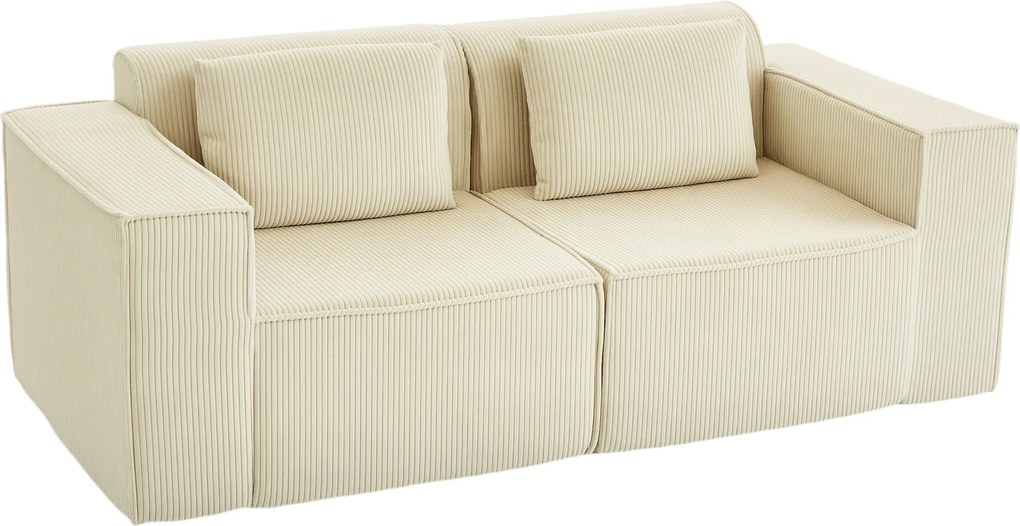 HOMCOM Canapea 3 Locuri Extra Profundă 65 cm, Modulară Fără Structură cu Perne Groase, Cotiere Largi și 2 Perne, Sofá Modern din Catifea pentru Living și Sufragerie, Bej | Aosom Romania