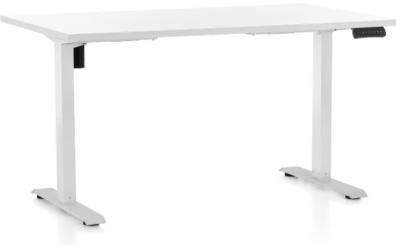 Masa inaltime reglabila OfficeTech B, 140 x 80 cm, bază albă, alb