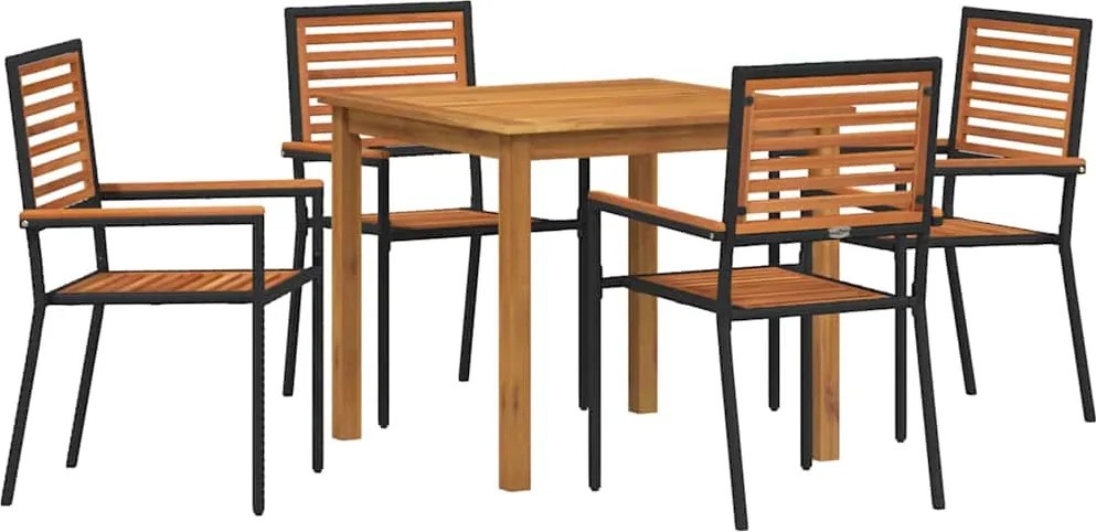 vidaXL Set de masă pentru grădină 5 pcs Negru Lemn Solid de Acacia