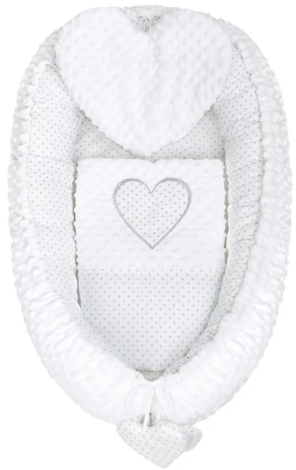 New Baby Cuib de lux cu pernă și pătură din MinkyHeart, alb