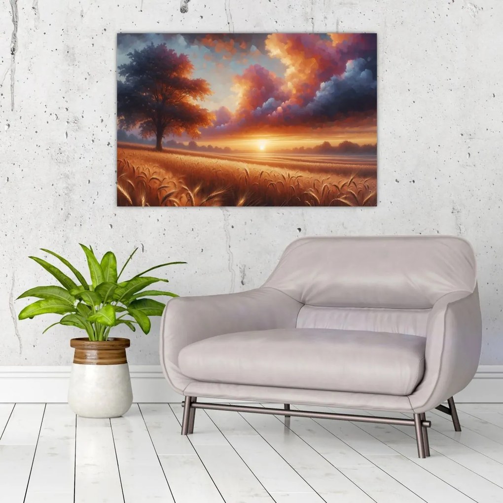 Tablou – Apus de soare pe câmp (90x60 cm)