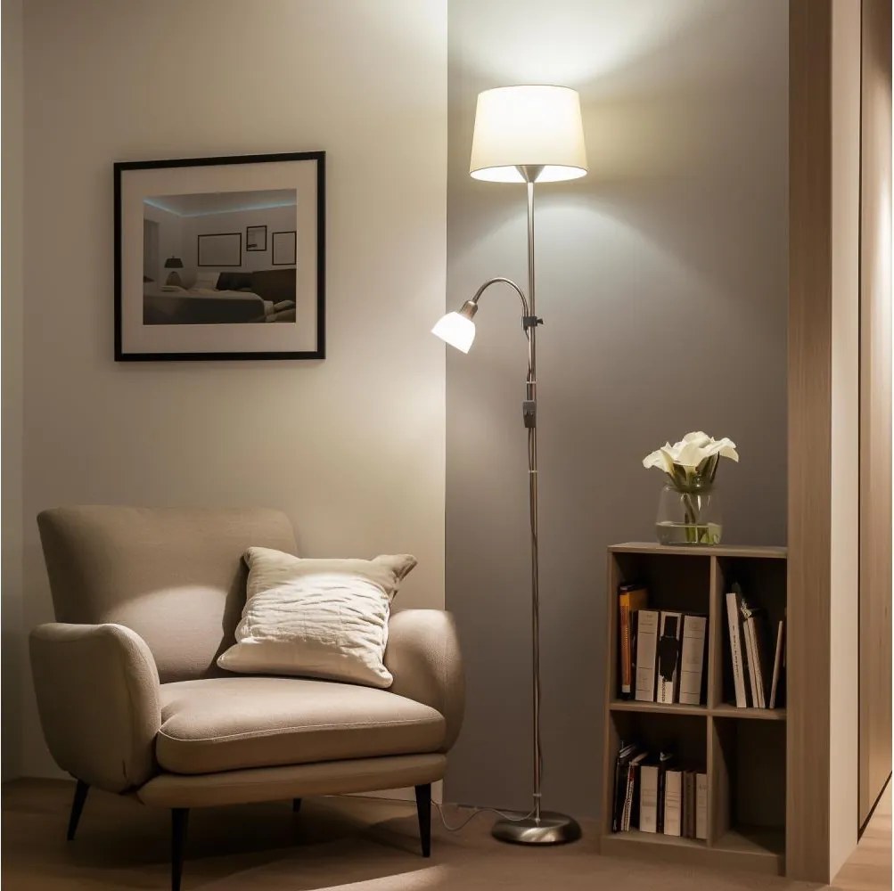 Lampadar CERIA Brilagi 1xE27/100W/230V + 1xE14/25W, crom mat/bej