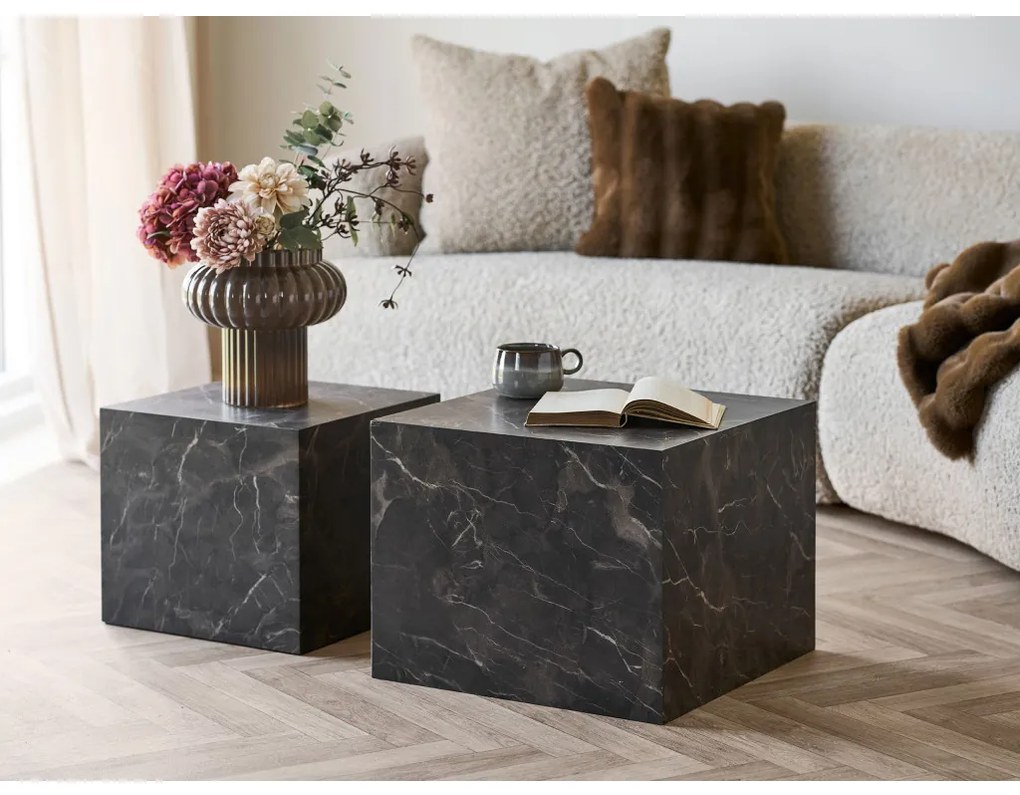 Măsuță de cafea Prague efect marmură, maro, set de 2