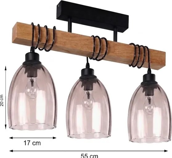 Brilagi - Lustră aplicată WOOD GLASS 3xE27/60W/230V lemn de pin/negru/bej fumuriu