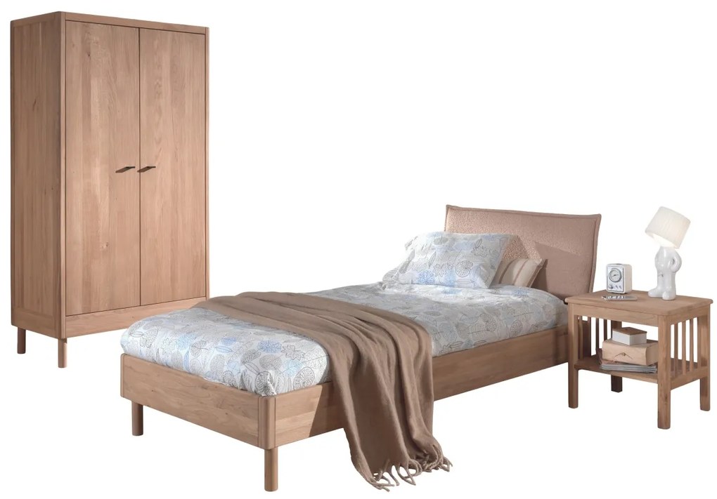 Set Mobilier Camera Copii Forrest Oak, Pat 90x200 cm, Dulap cu 2 Uși și Noptieră, din Lemn Masiv de Stejar, Natur – Vipack