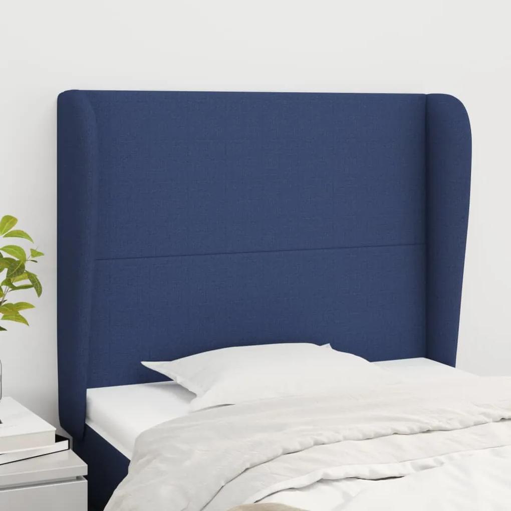 3117664 vidaXL Tăblie de pat cu aripioare, albastru, 93x23x118/128 cm, textil