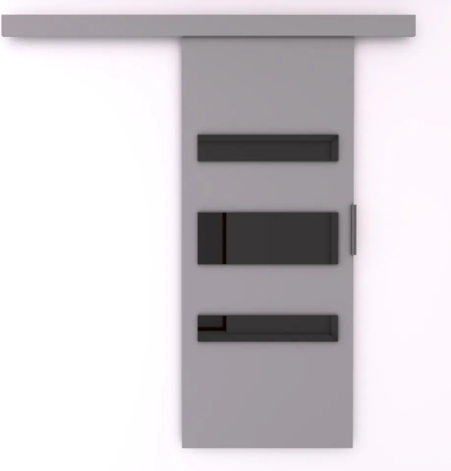 Usa glisanta Desio, ADRK Furniture (Latime: 106 cm, Culoare: Gri /Negru Lacobel)