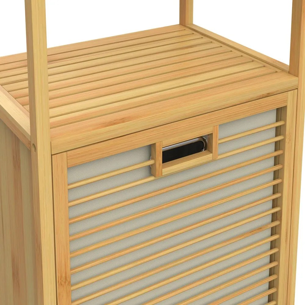 Raft de bambus cu coș de rufe DORIS, 40x30x95cm, maro/crem Casaria