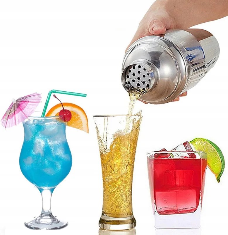 Set pentru cocktail Kinghoff KH 1389, 4 piese, Pahar masurare, Cleste, Inox