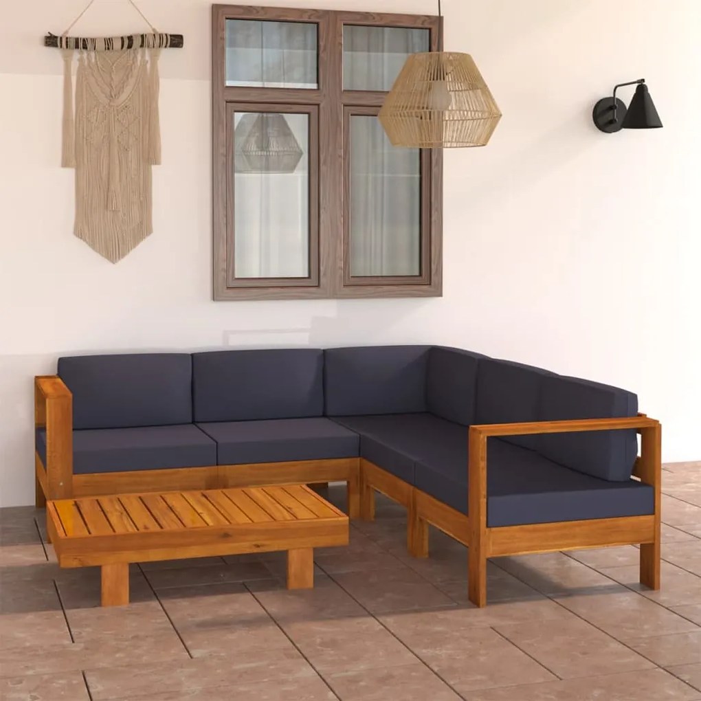 3057954 vidaXL Set mobilier grădină perne, gri închis, 6 piese, lemn acacia