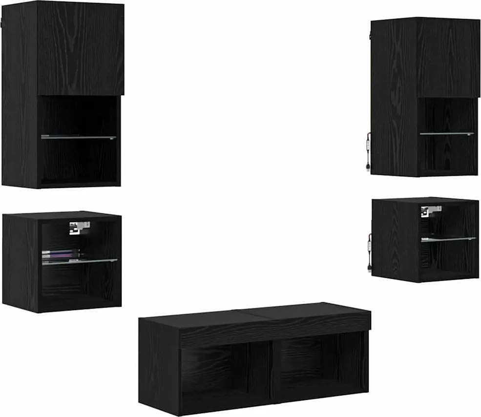 vidaXL Unități pentru Pereți de TV 8 pcs Stejar Negru Lemn compozit