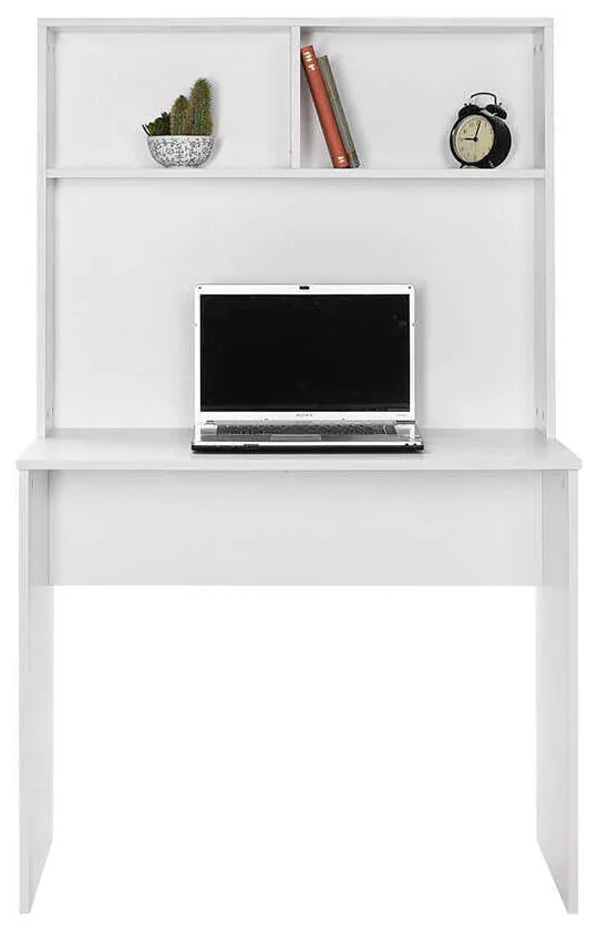 Birou Adore White cu biblioteca, Alb, 90x148x52 cm