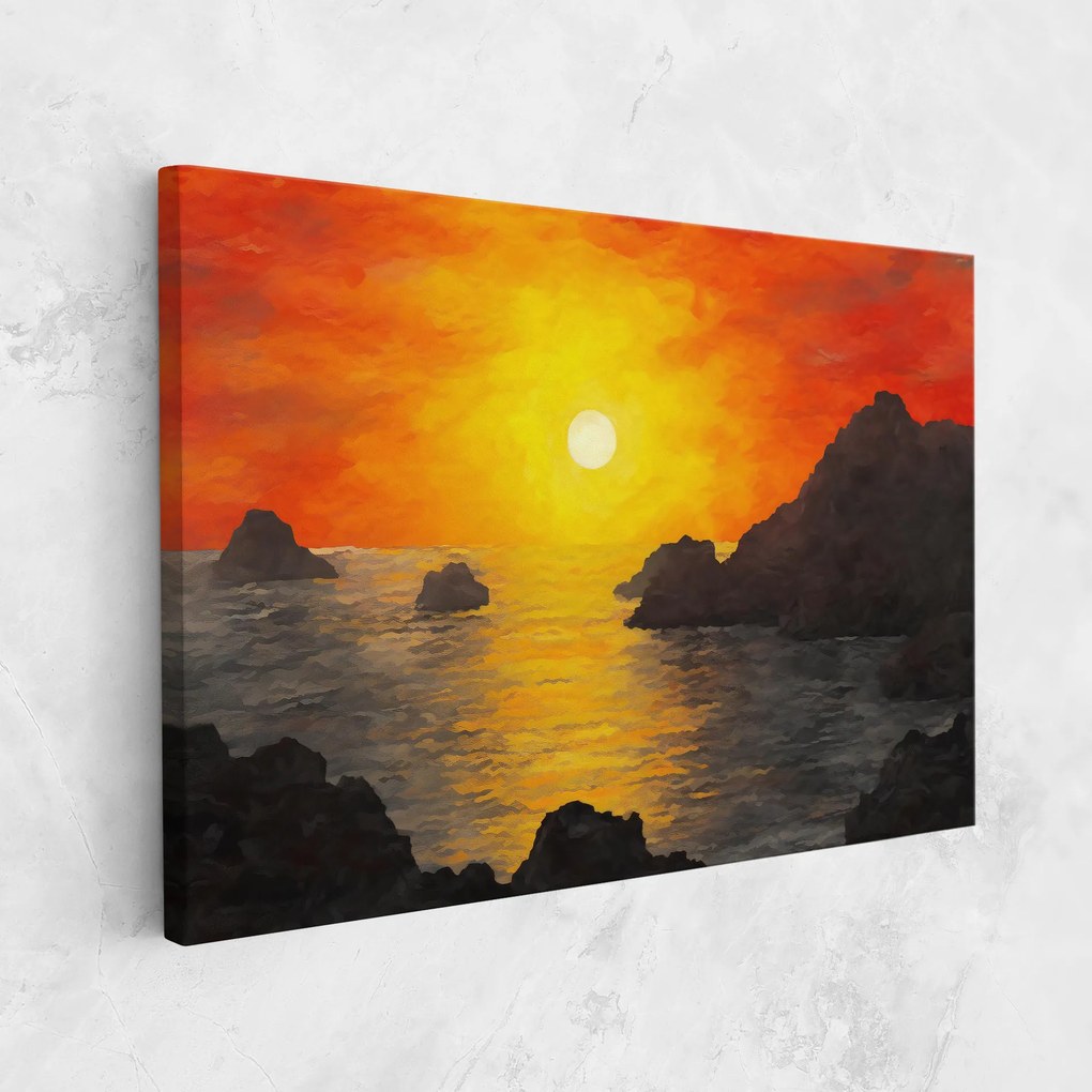 Tablou Canvas, 20x30cm, Dormitor si Living, Peisaje, Apus de soare, Mountains Rocks Painting