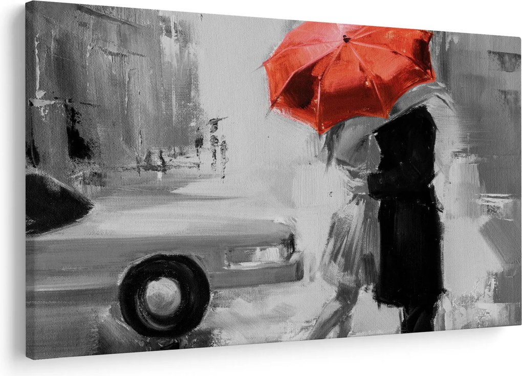 Tablou - Cuplu în dragoste sub o umbrelă, roșu (90x60 cm)