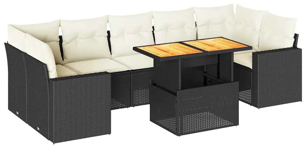 3327010 vidaXL Set mobilier de grădină cu perne, 8 piese, negru, poliratan