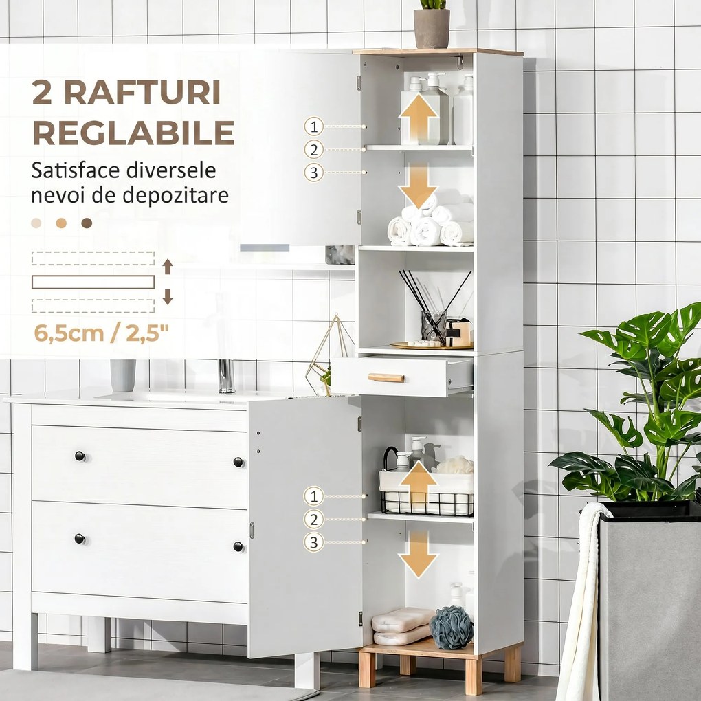 kleankin Dulap Coloana Space Saver din Lemn pentru Baie Alb | Aosom Romania