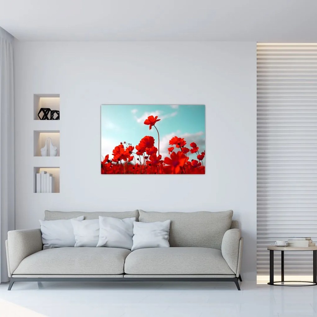 Tablou - Câmp cu flori roșu deschis (90x60 cm)
