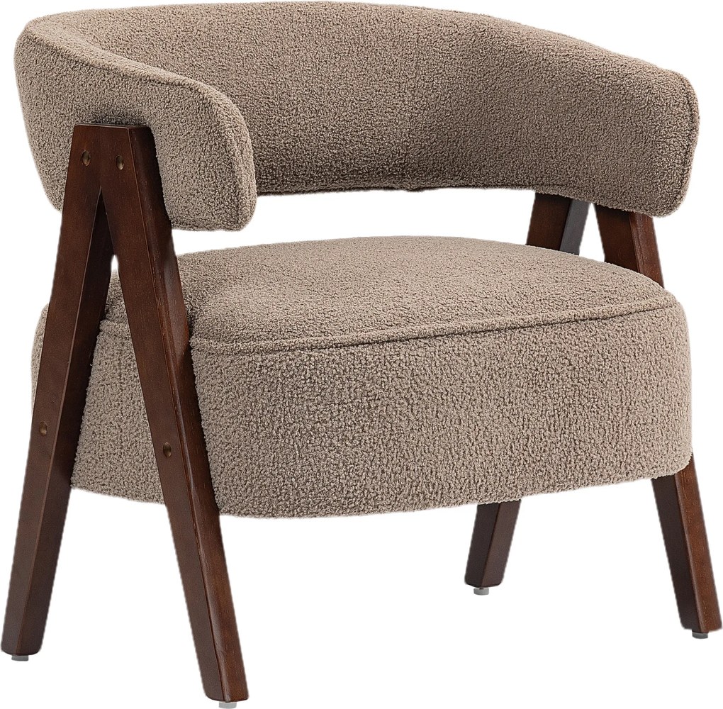 HOMCOM Fotoliu de salon din material bouclé, scaun căptușit, șezut larg, spătar ergonomic, 70 x 64 x 71 cm, maro | Aosom Romania