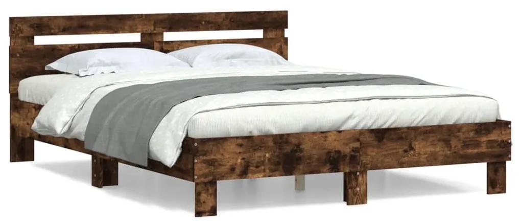 3207417 vidaXL Cadru de pat cu tăblie stejar fumuriu 150x200 cm lemn prelucrat