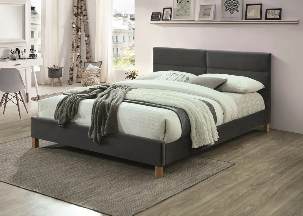 Pat tapiţat SIERRA VELVET 120 x 200 cm culoare gri/stejar
