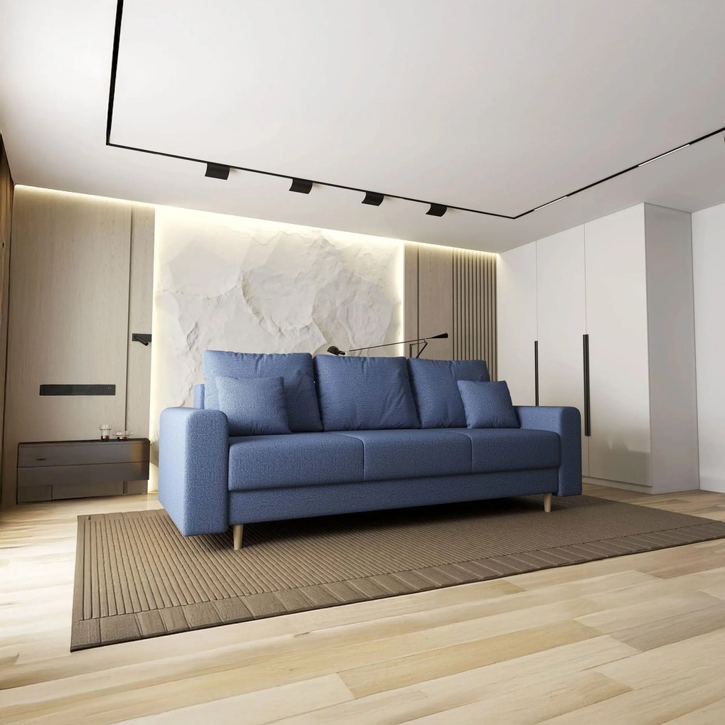 Canapea extensibilă dumonde cu ladă de depozitare si sezut confortabil din spuma high-density, Kronos Enjoy Albastru 210x100 cm