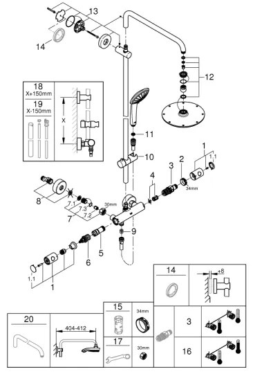 GROHE 27964000 - Sistem de duș EUPHORIA 210 mm, crom lucios
