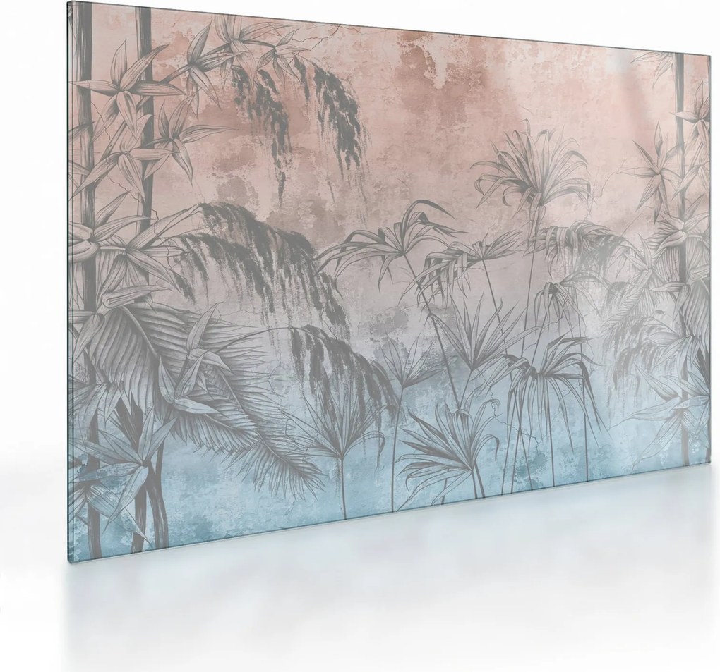 Tablou pe sticlă - Plante tropicale pe perete (70x50 cm)