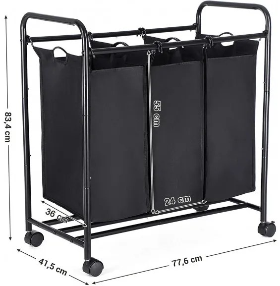 Cos De Rufe Cu Roti, Negru, 77 x 41 x 81.5 cm