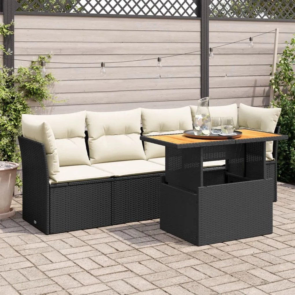 3326877 vidaXL Set mobilier de grădină cu perne, 5 piese, negru, poliratan