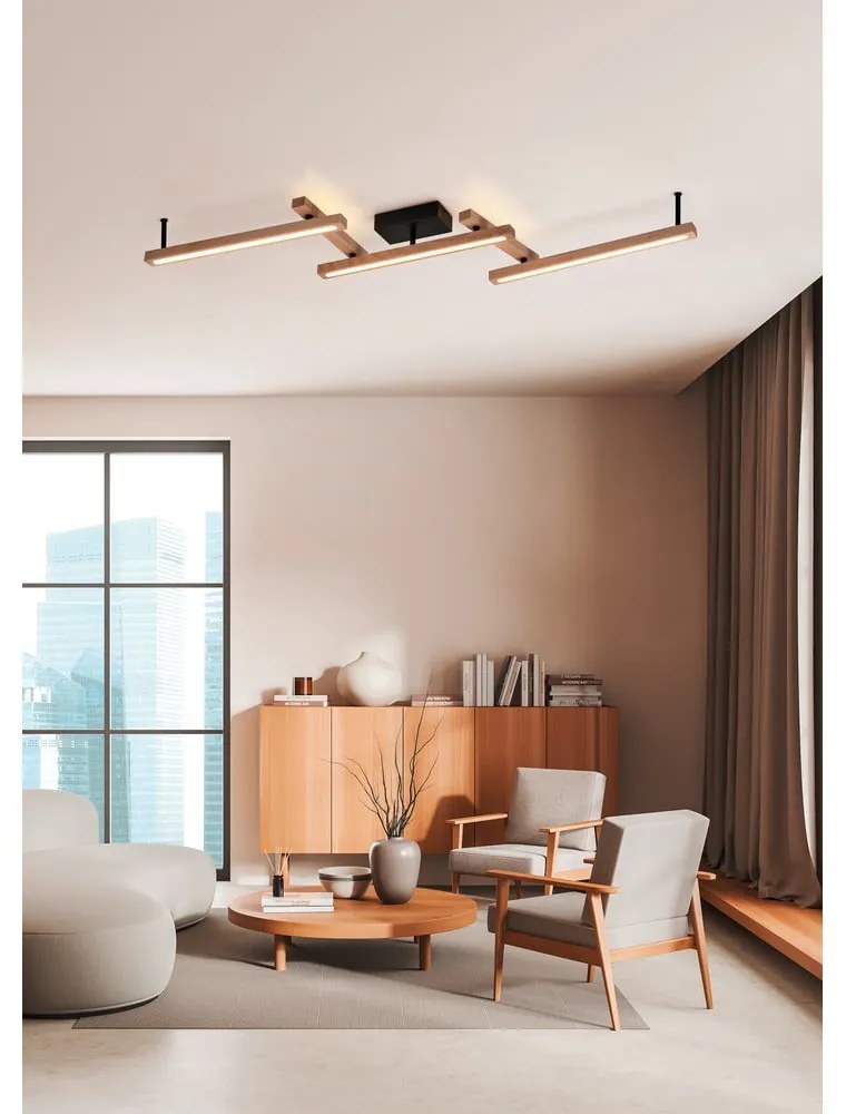 Plafonieră neagră/în culoare naturală LED cu control prin telecomandă 10x180 cm Bellari – Trio