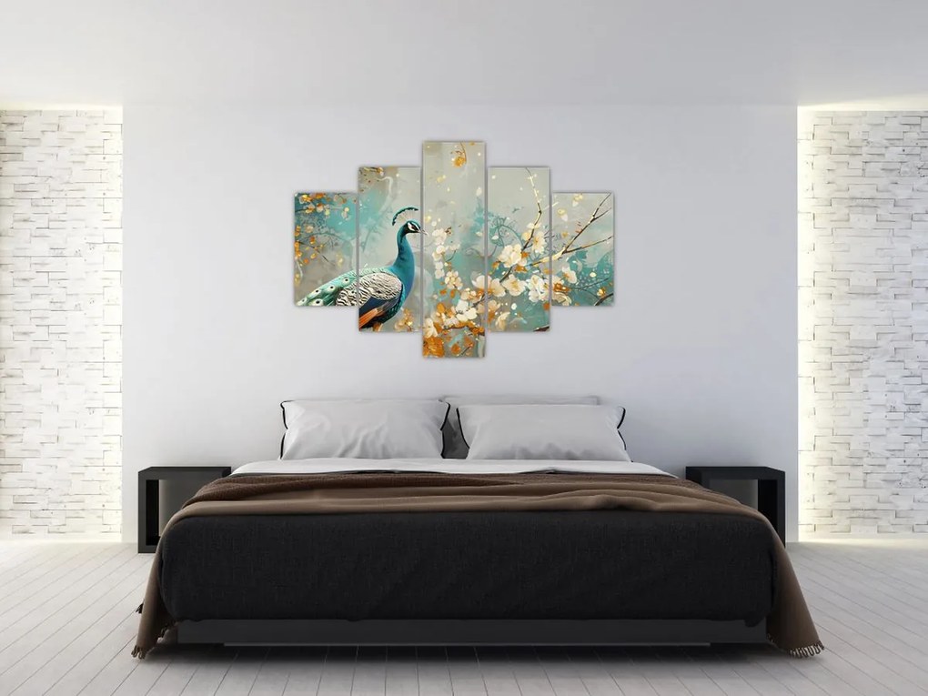 Tablou - Păun cu decor de aur (150x105 cm)