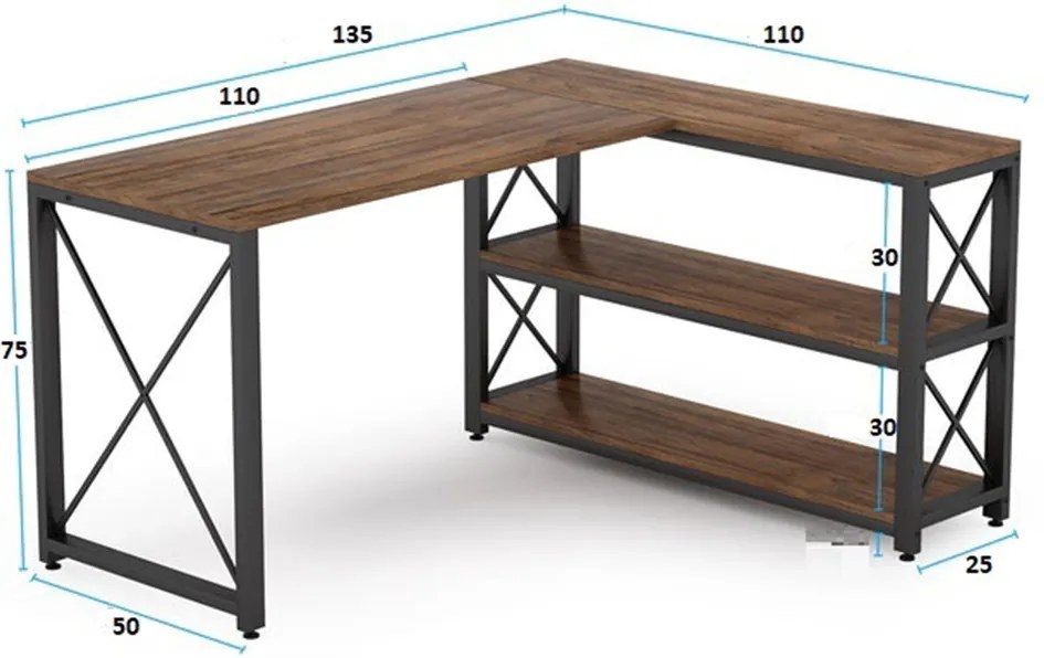Birou Oscar,culoare nuc si negru,135+110x75 cm