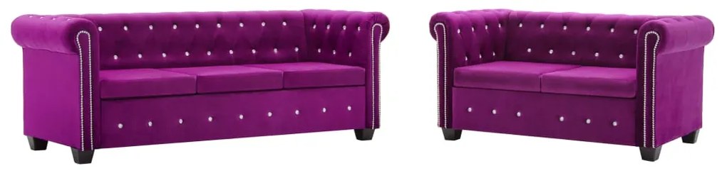 Set canapea Chesterfield, 2 buc., tapiterie catifea, mov Violet, 2 locuri + 3 locuri