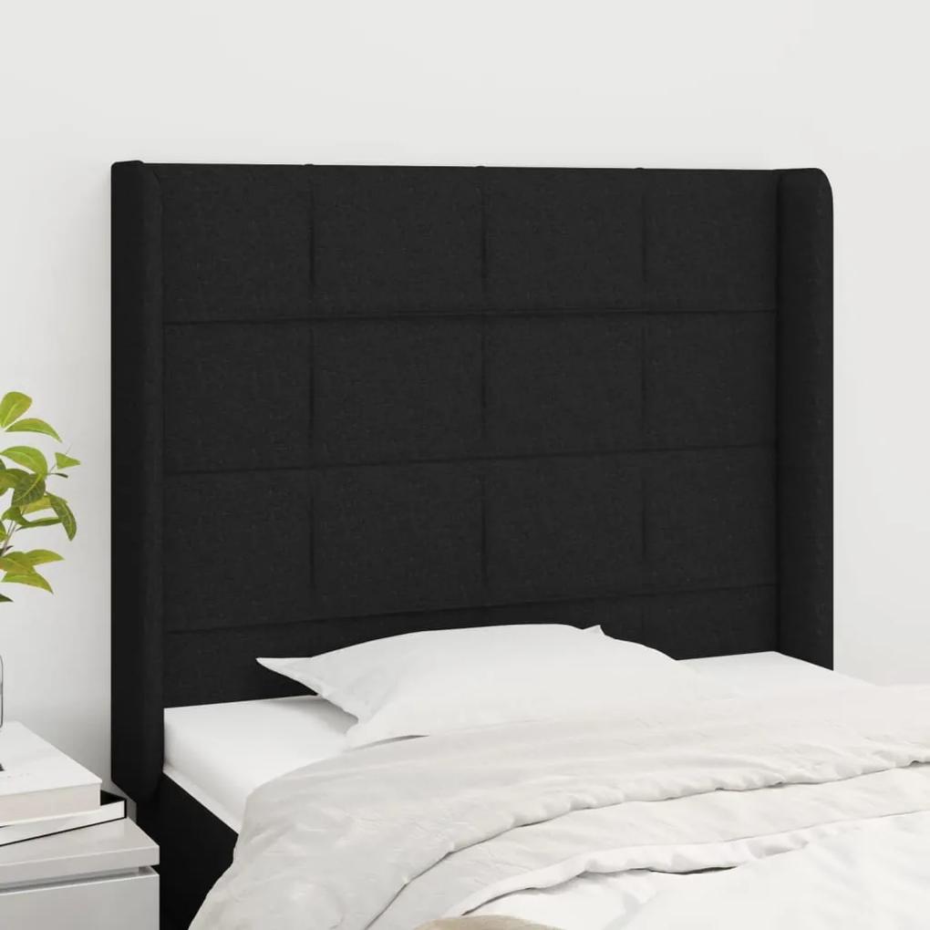 3119556 vidaXL Tăblie de pat cu aripioare, negru, 83x16x118/128 cm, textil