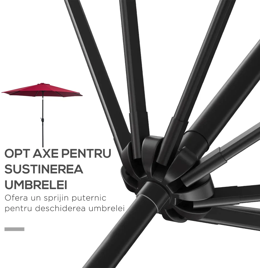 Outsunny Umbrelă de Grădină Inclinabilă 3x2.45m, Poliester Impermeabil, Rosu Bordeaux | Aosom Romania