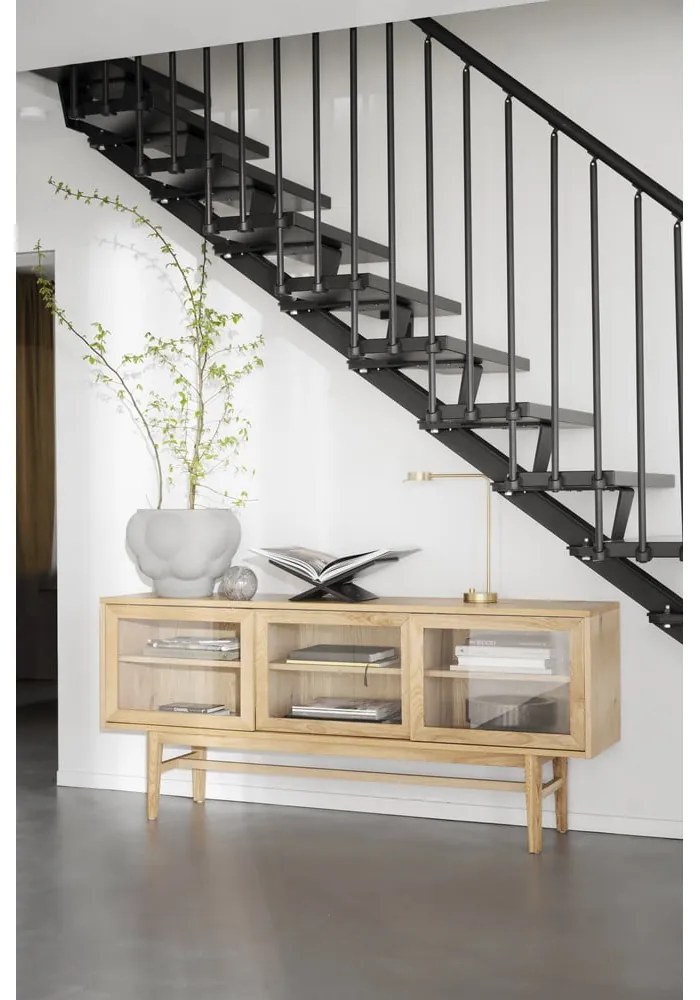 Vitrină natural cu aspect de lemn de stejar cu ușă glisantă 170x75 cm Hazelton – Rowico