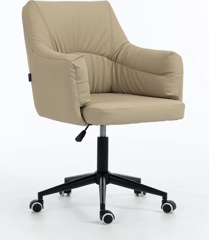 HR840K Scaun Crem Piele Ecologica Premium Soft cu Bază Neagră