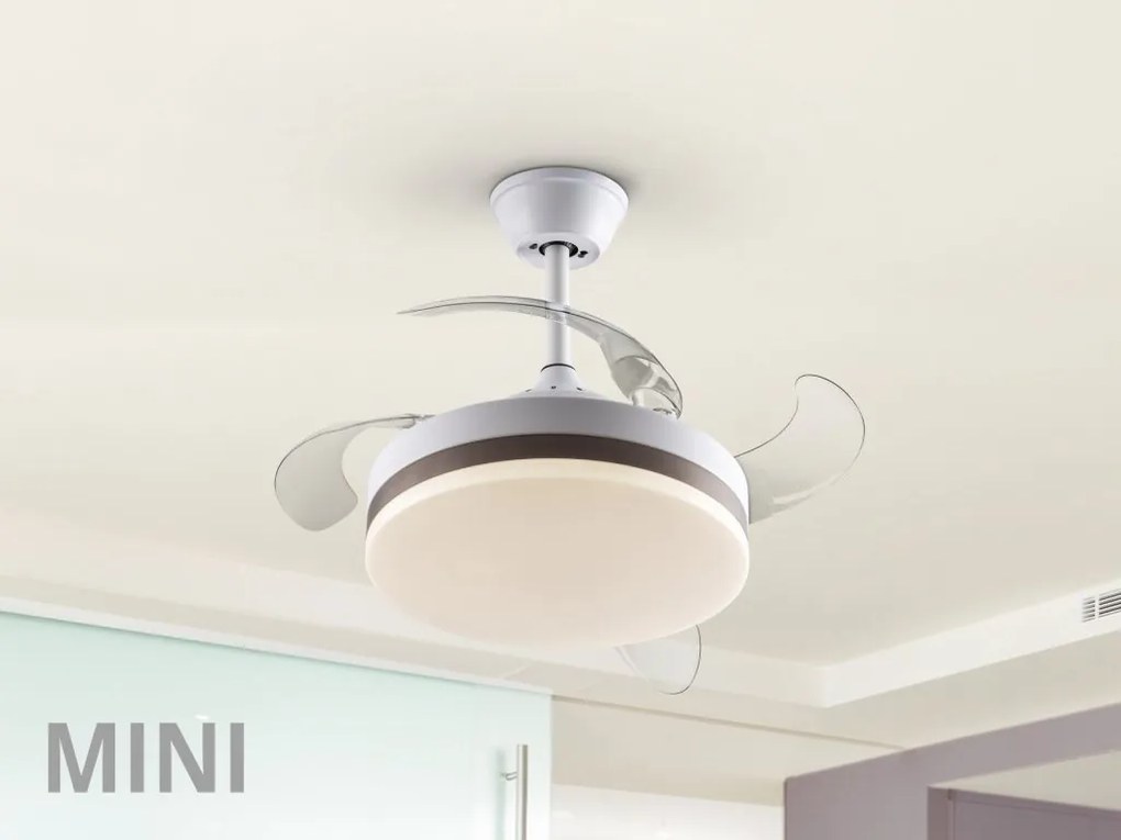 Lustra LED cu Ventilator si telecomanda, lame retractabile Mini Vento alb/bronz