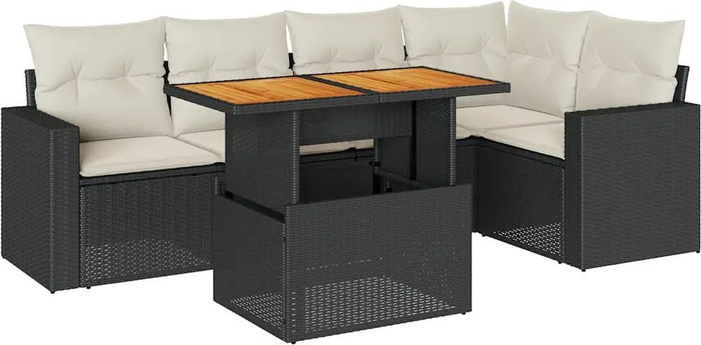 vidaXL Set mobilier de grădină cu perne, 6 piese, negru, poliratan