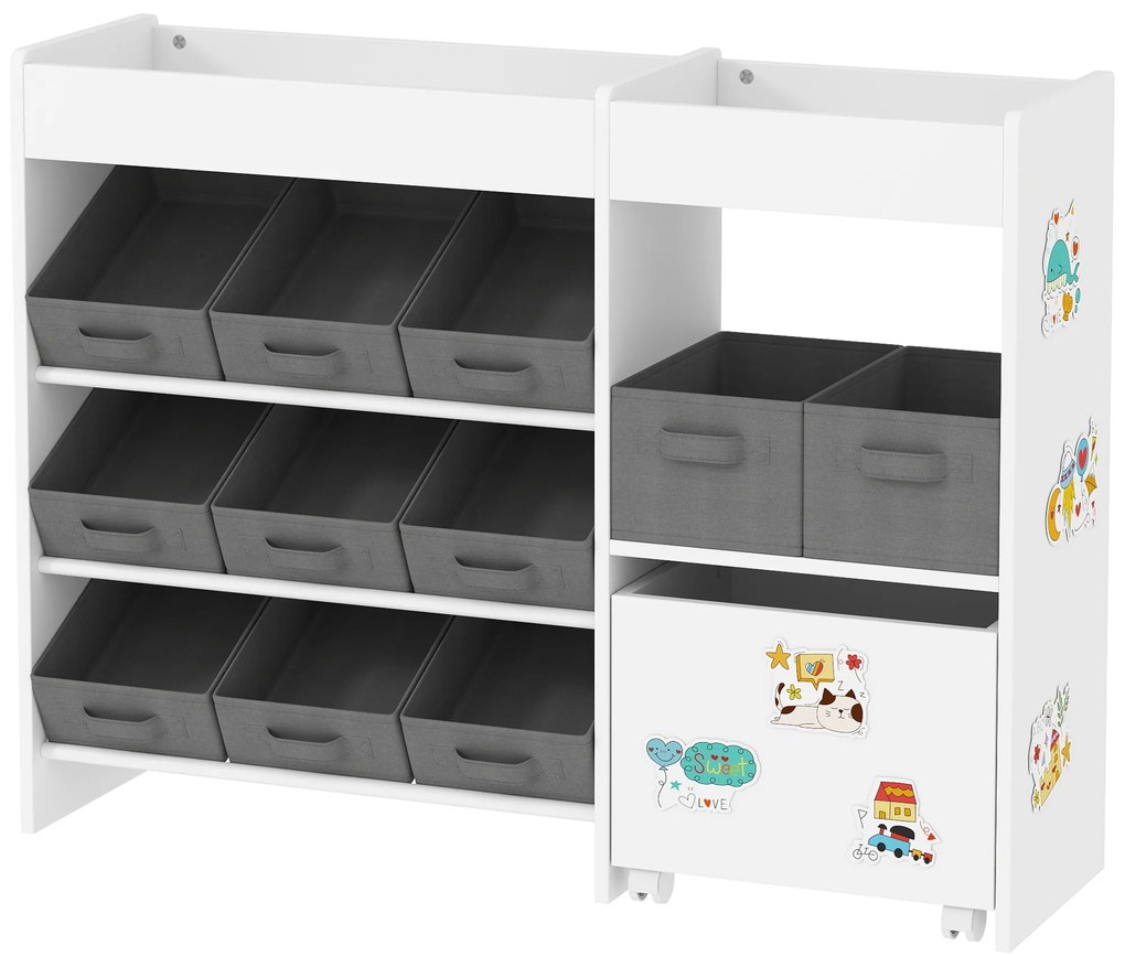 AIYAPLAY Etajeră pentru jucării pentru copii etajeră pentru cărți 11 coșuri de depozitare din material nețesut 105 x 30 x 80 cm alb | Aosom Romania