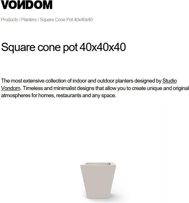 Ghiveci plante, flori design decorativ modern pentru amenajari interioare si exterioare, SQUARE CONE POT 41140R Vondom