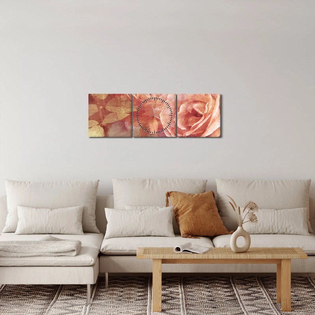 Tablou cu trandafir (cu ceas) (90x30 cm)