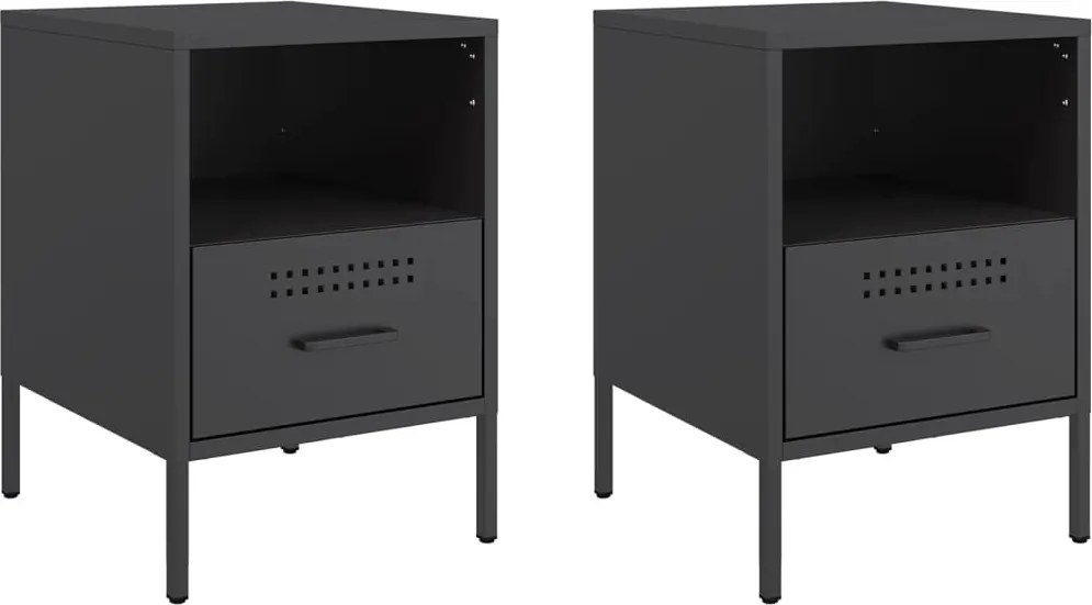 vidaXL Noptiere, 2 buc., negru, 36x39x50,5 cm, oțel