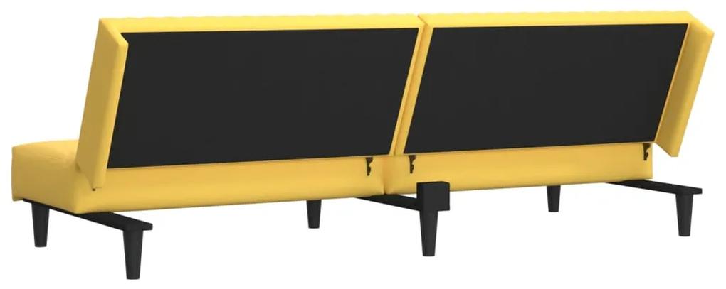 Canapea extensibila cu 2 locuri si taburet, galben, catifea Galben, Cu scaunel pentru picioare